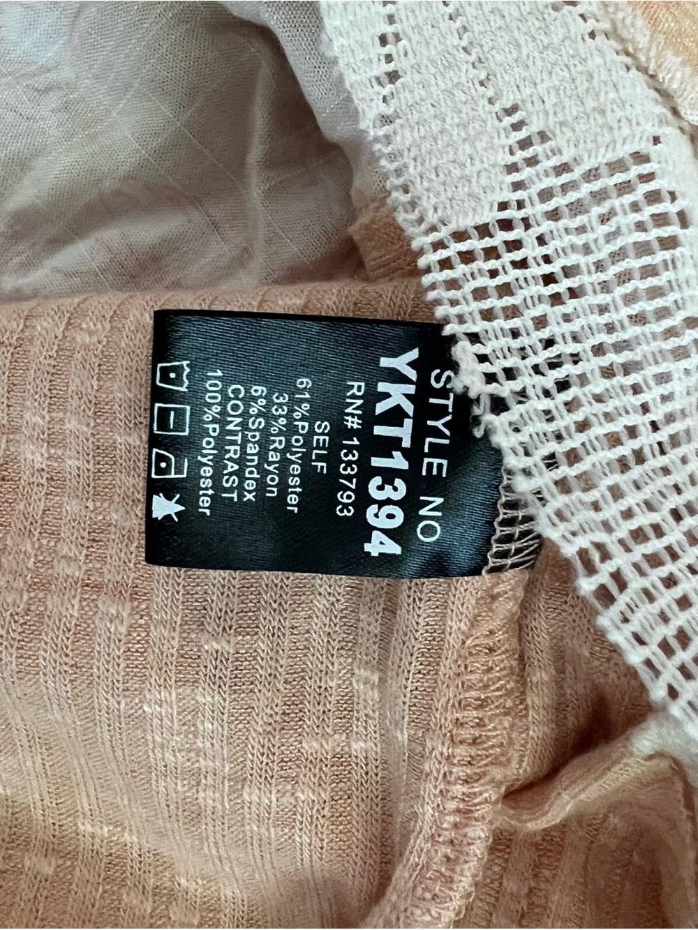 POL Peach Patchwork Lace Floral Short Sleeve Tee - Picture 3 of 3